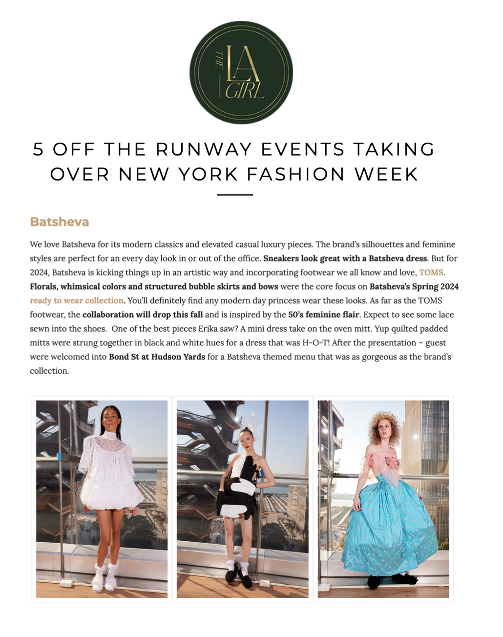 Batsheva Runway Show at BondSt Hudson Yards and Iconic Vogue Photoshoot overlooking The Vessel